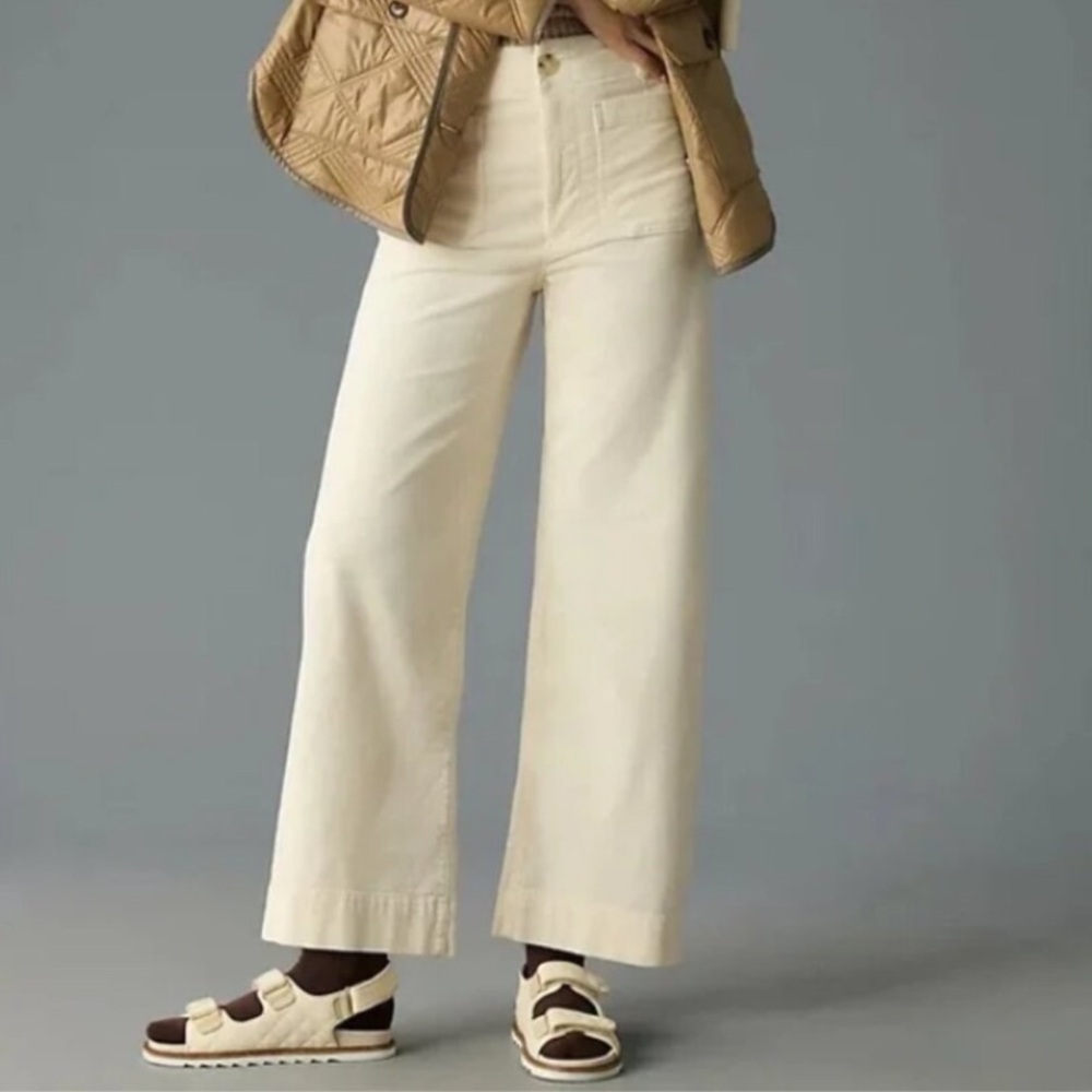 Anthropologie Maeve The Colette Wide Leg crop Corduroy Pants ~ Ivory